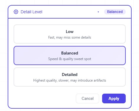 Advanced Options - Detail Level