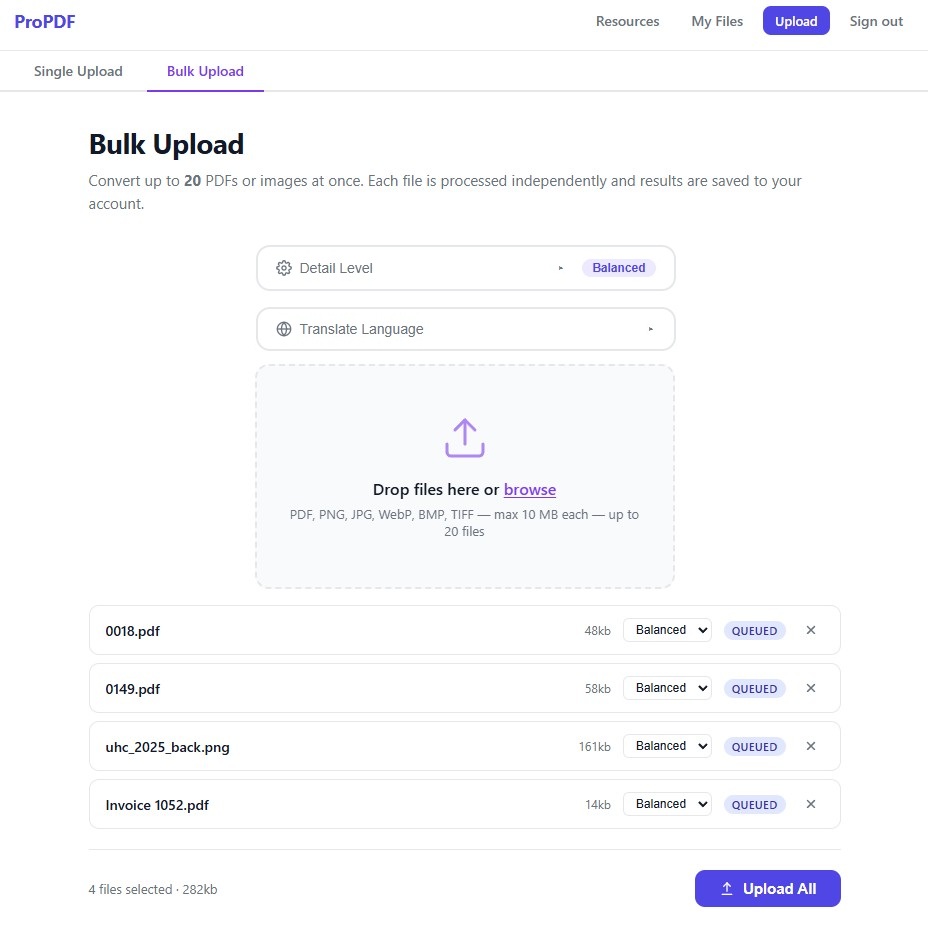 Bulk Upload Queued Screenshot