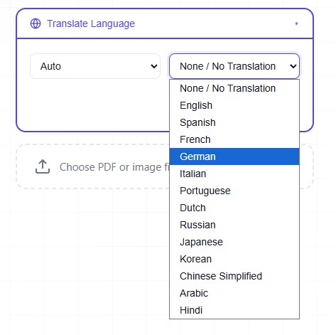 Translation Option Screenshot