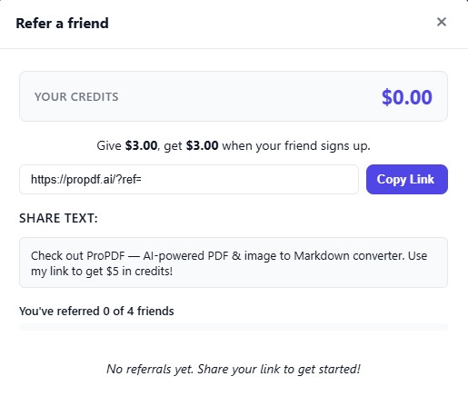 Screenshot of the referral window